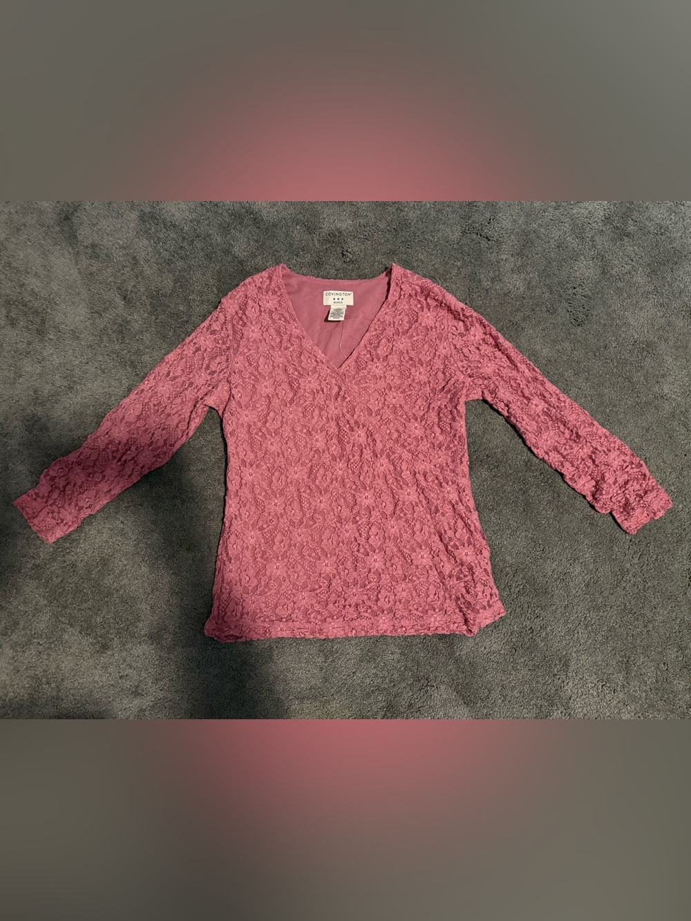 Covington Dusty Rose Lace Knit V-Neck Top